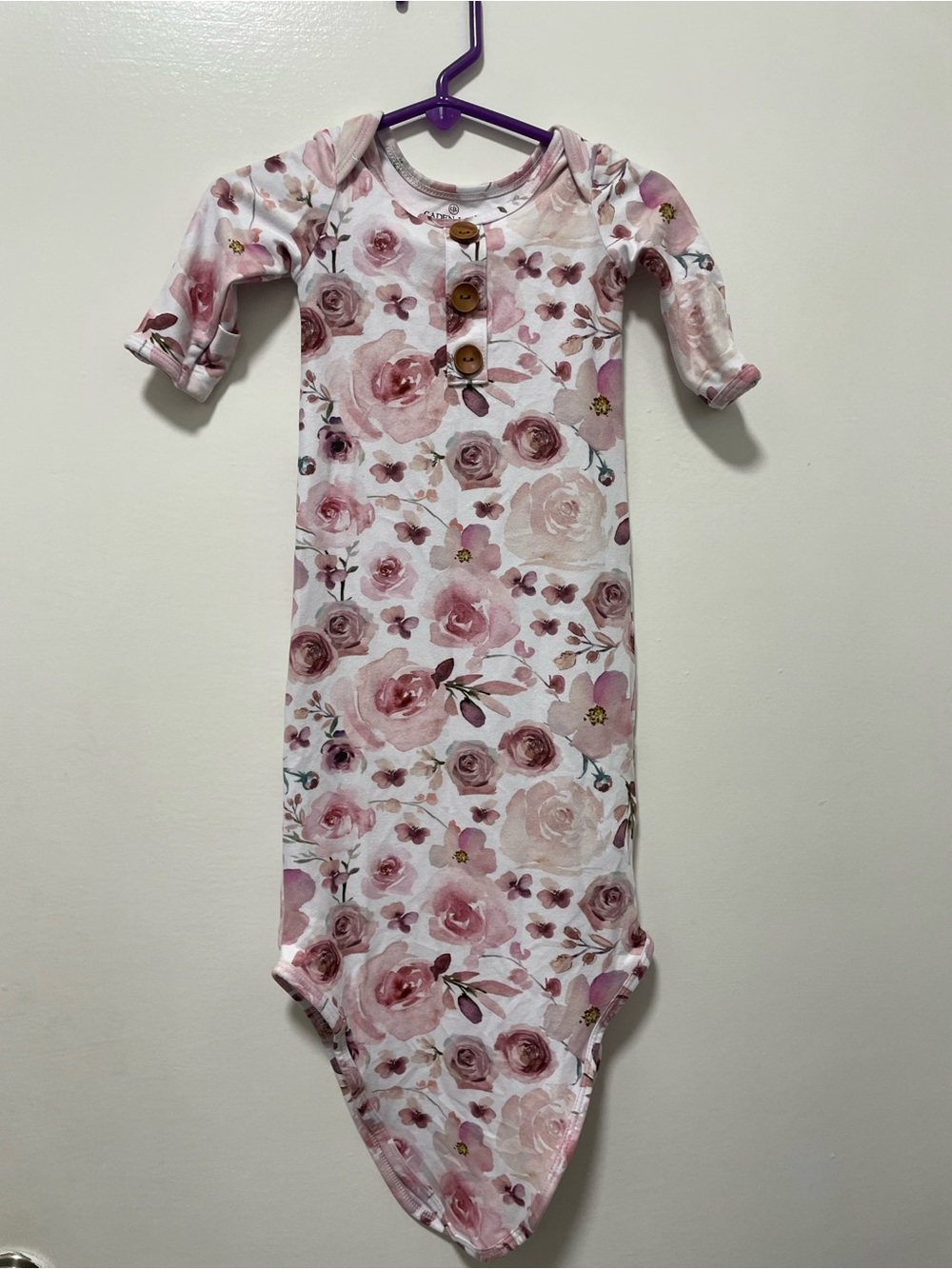 Caden Lane Pink Floral Baby Nightgown with Wooden Buttons
